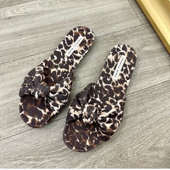 VERONICA BEARD Etra Knotted Leopard-Print Canvas Slide Sandals Size 6 - Picture 4 of 8